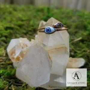 2 Tiny Evil Eye Brass Rings